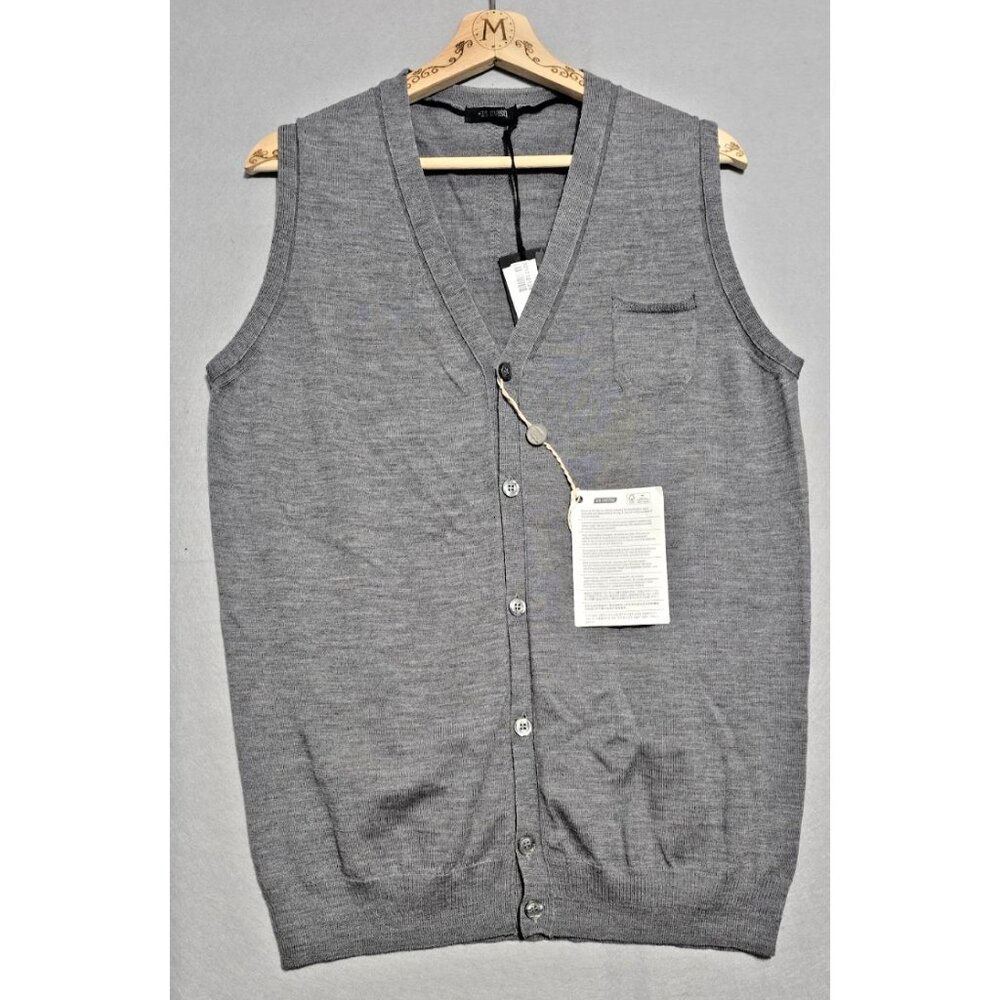 NWT +39 Masq Italian Wool Sweater Vest XXL Gray V-Neck Made in Italy
